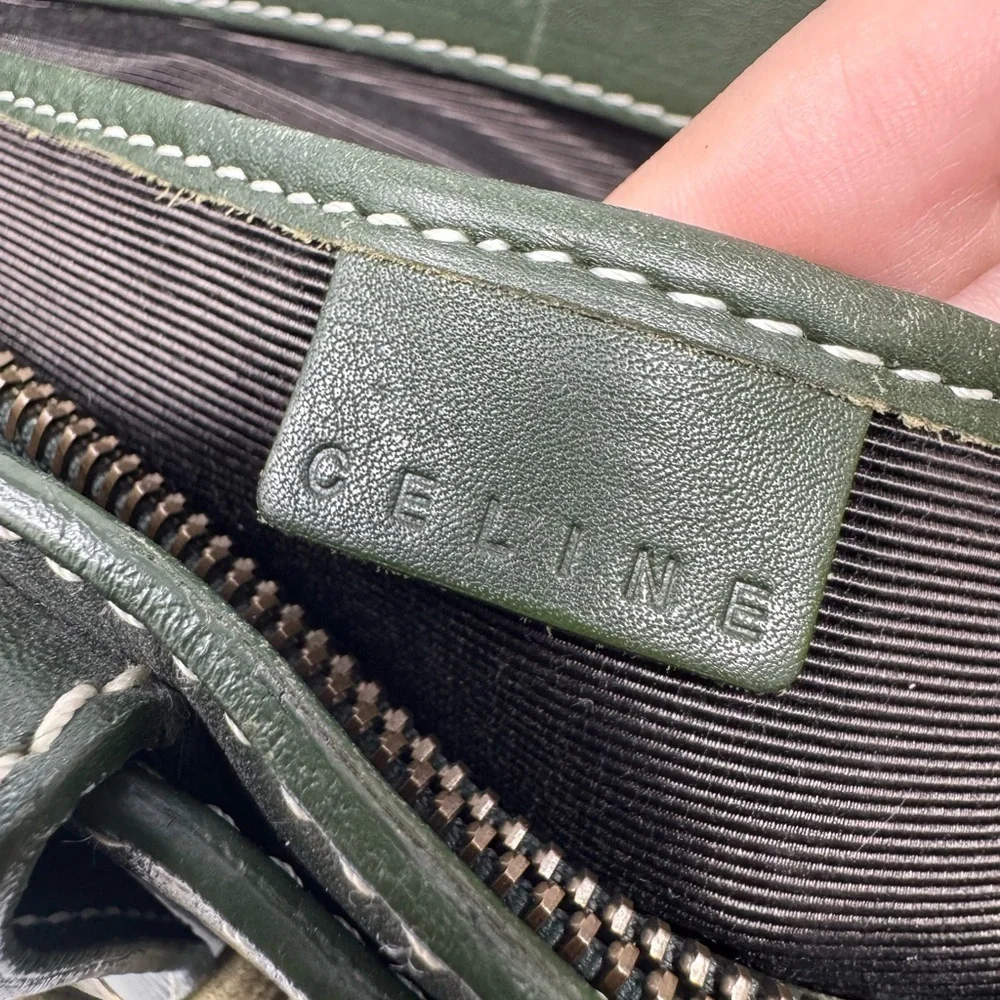 Celine Boogie Bag Vintage Green Leather Top Handle Handbag